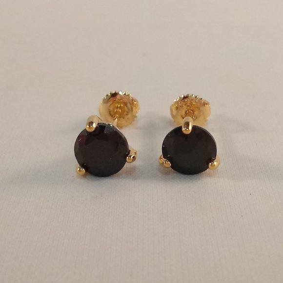 Mens 925 Sterling Silver Yellow Gold Black Onyx Diamond Zircon Stud Earrings 5mm